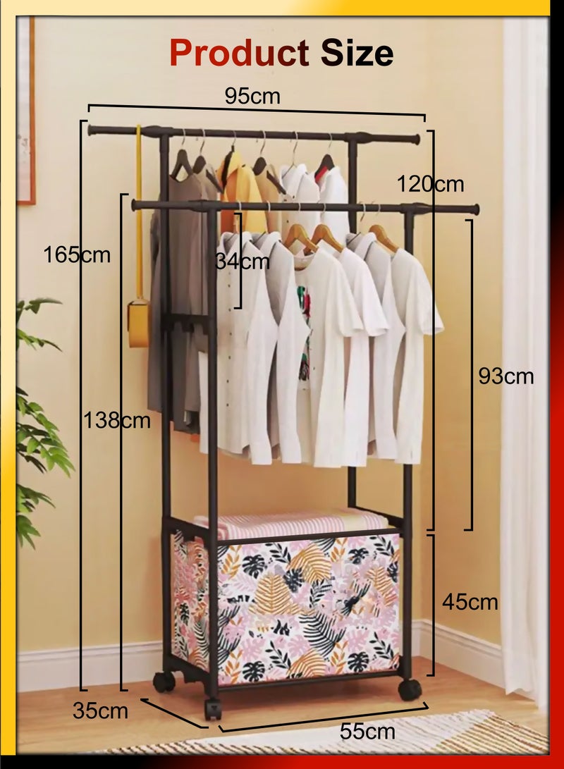 دي بلو متعددة الوظائف الثقيلة 2 الطبقة مع قضبان مزدوجة معطف الملابس قبعة أكياس شماعات أسفل تخزين الرف منظم الملابس رفوف الأحذية شنق الطابق القماش تجفيف الوقوف للغسيل غرفة نوم الحمام - Image 2