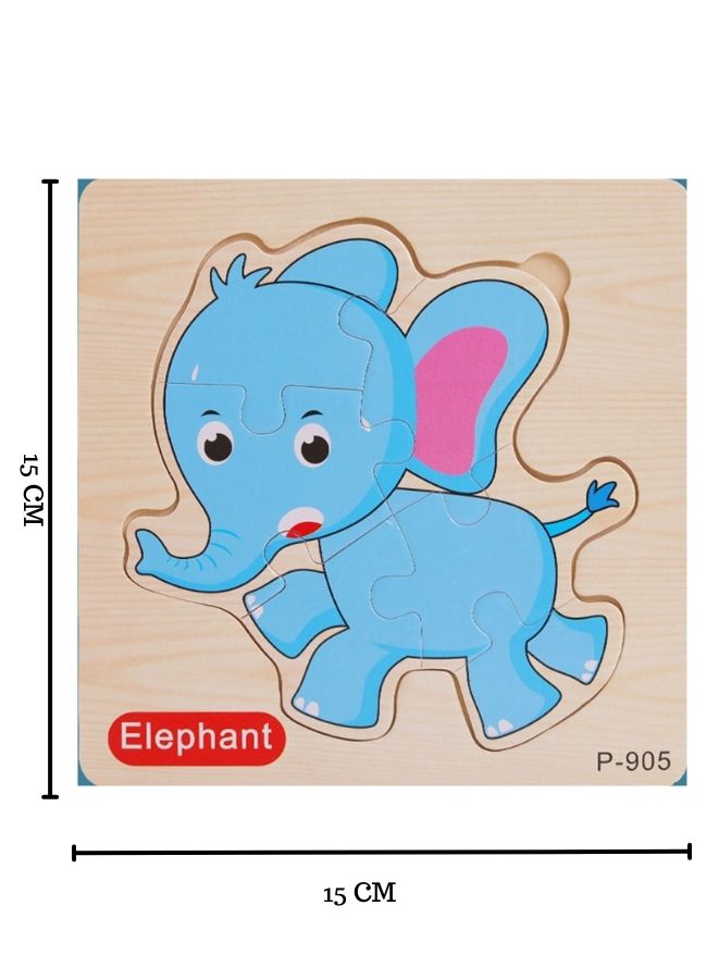 لعبة بازل خشبية ثلاثية الأبعاد على شكل حيوانات كرتونية بطاقات مرور ذكاء تعليم مبكر للأطفال مجموعة حيوانات فيل - Image 2