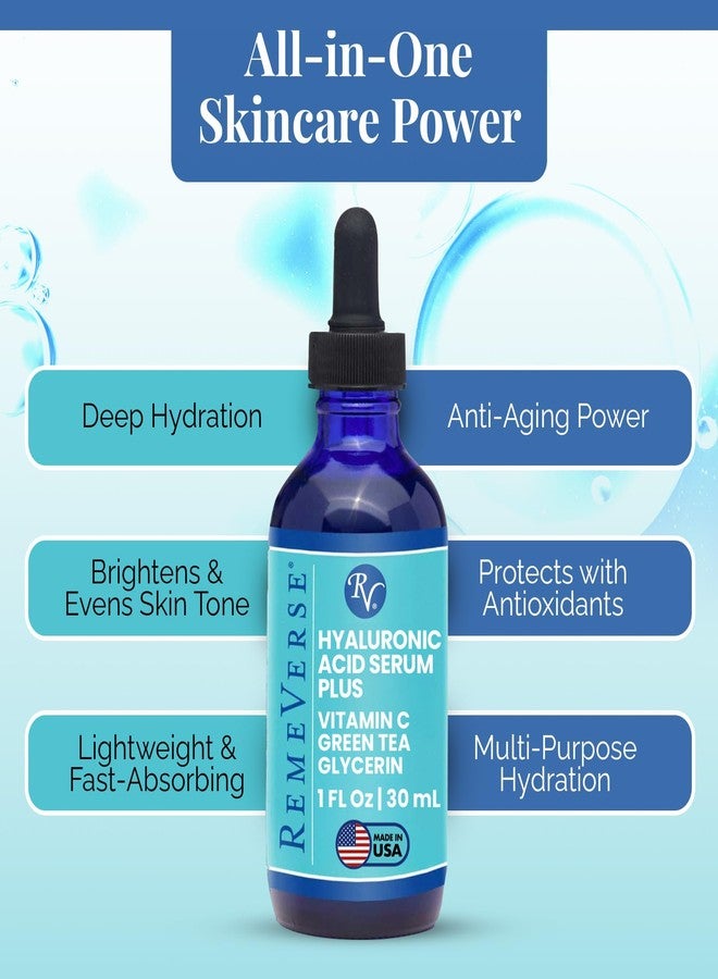 RemeVerse Hyaluronic Acid Serum with Vitamin C & Green Tea Extract - 100% Pure Formulation for Face, Lips & Décolleté - Intense Moisture for Dry Skin & Fine Lines for a Youthful & Plump Look, 1 oz - Image 5