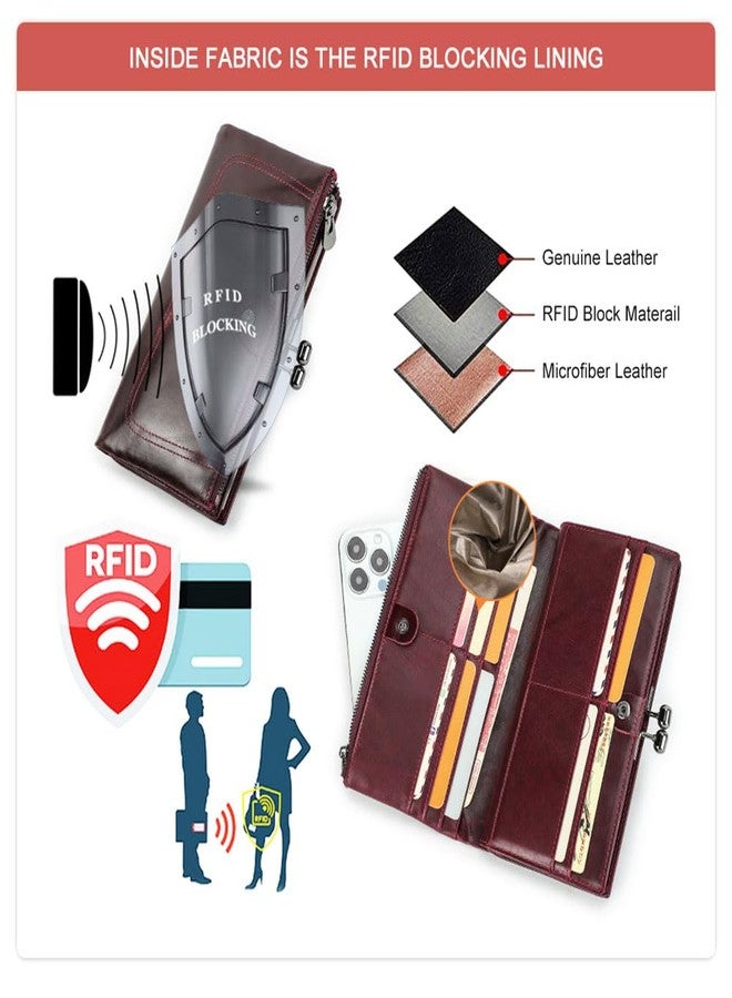 كونتاكتس محفظة كونتاكتس النسائية ذات القفل الرضّي، مصنوعة من الجلد، مزودة بمشبك رضّي، محفظة ثنائية الطي، حامل بطاقات وهاتف، مزودة بتقنية حجب الترددات اللاسلكية (أحمر) - Image 3