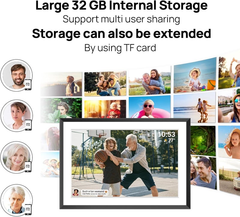 إطار صور رقمي أكيمارت 32 جيجابايت 10.1 بوصة شاشة لمس IPS LCD بدقة 1280x800، إطار صور ذكي واي فاي، تدوير تلقائي للصورة العمودية والأفقية، مشاركة اللحظات فورًا عبر تطبيق Frameo من أي مكان - Image 4