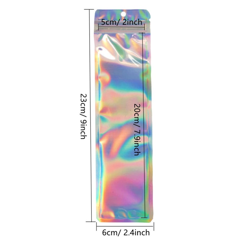 BOBECI 100pcs Holographic Packaging Bags Resealable Smell Proof Bags Pen Packaging for Bead Pens Small Business 2.4x9 inch Party Favor Food Storage - Image 3