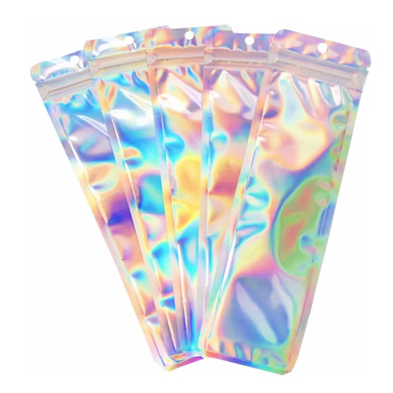 BOBECI 100pcs Holographic Packaging Bags Resealable Smell Proof Bags Pen Packaging for Bead Pens Small Business 2.4x9 inch Party Favor Food Storage - Image 1