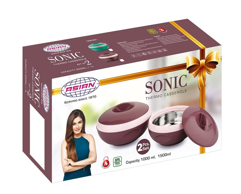 ASIAN Plastowares Sonic Inner Steel Casserole 1000 ml 1500 ml Set of 3 BPAFree Keeps Food Hot Ideal for Serving Gifts for Diwali Housewarming Airtight Casserole for Roti Brown - Image 5