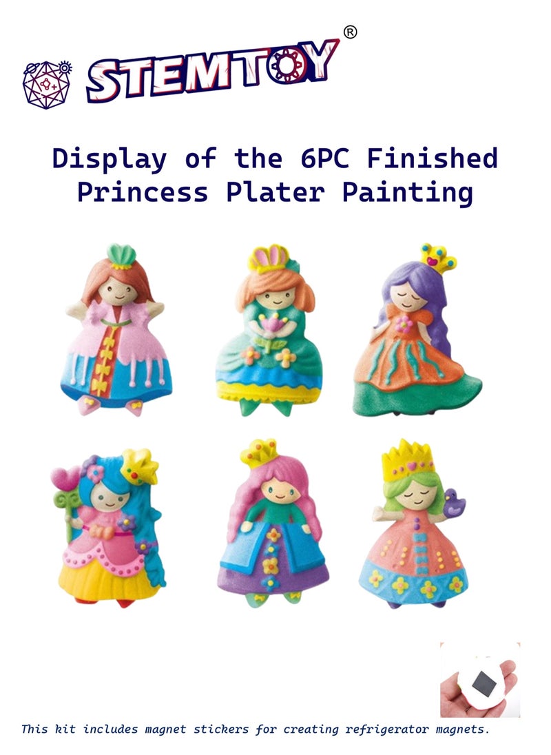 STEMTOY DIY Plaster Princess Painting Set with 6 Paint Colors, Molds, and Brush, Creative Arts & Crafts Mould & Paint Paint Gypsum Kit for Kids, Includes Magnetic Stickers for Refrigerator Magnets, Color & Focus Development, Toy Birthday Gift for Kids Girls 3+  - Image 2
