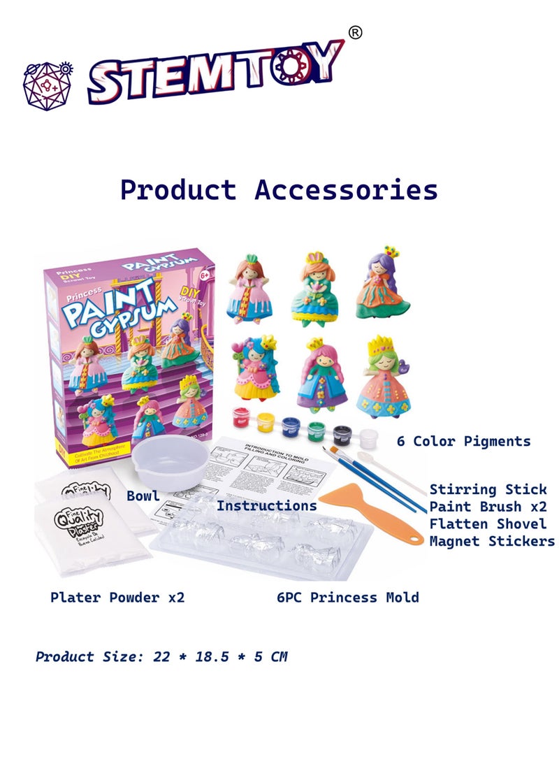 STEMTOY DIY Plaster Princess Painting Set with 6 Paint Colors, Molds, and Brush, Creative Arts & Crafts Mould & Paint Paint Gypsum Kit for Kids, Includes Magnetic Stickers for Refrigerator Magnets, Color & Focus Development, Toy Birthday Gift for Kids Girls 3+  - Image 5
