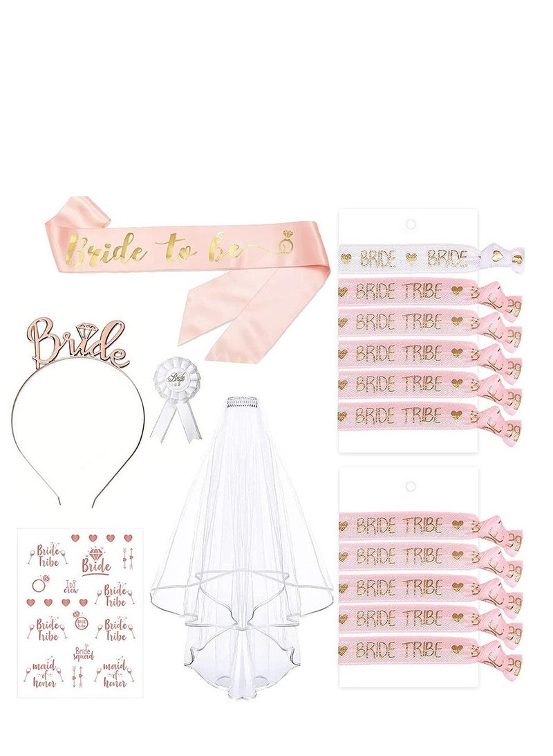 Bride To Be Printed Sash With Crown and Shoulder Length Veil Set - Image 1