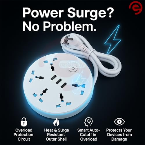 Ezoubuy 8-in-1 Travel Power Strip Extension Board - 5 Universal Sockets & 3 USB Ports - Multi Plug Extension Cord - White Wire Extender for Home, Office & Travel - Image 3