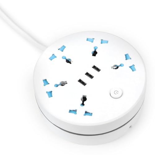 Ezoubuy 8-in-1 Travel Power Strip Extension Board - 5 Universal Sockets & 3 USB Ports - Multi Plug Extension Cord - White Wire Extender for Home, Office & Travel - Image 2