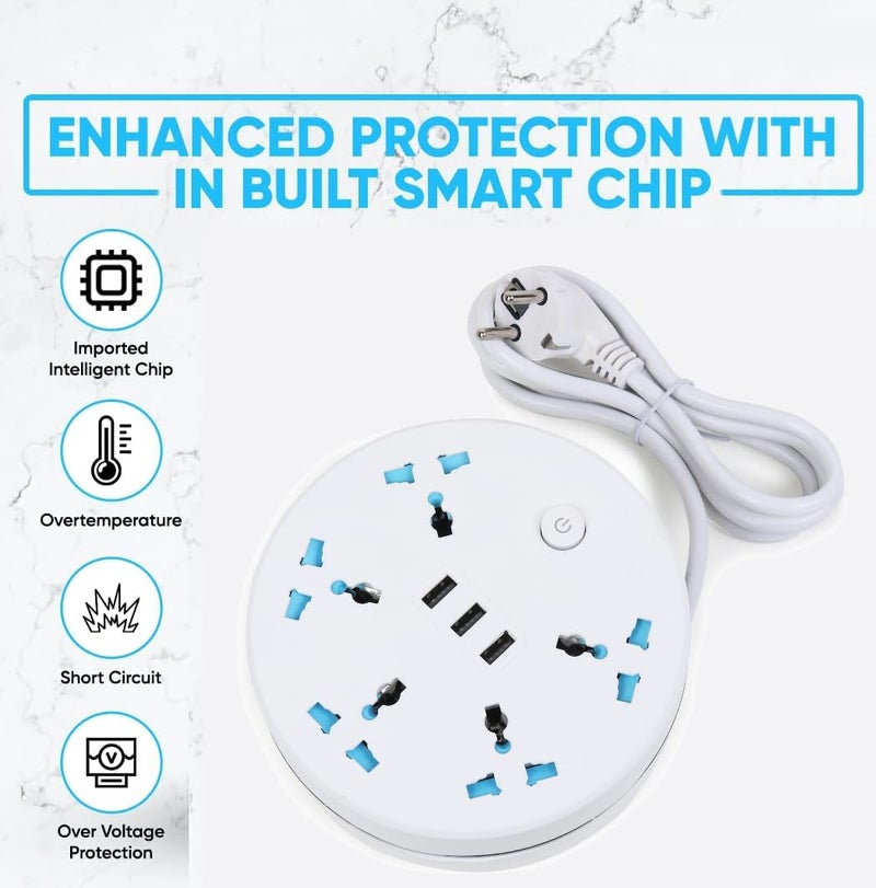 Ezoubuy 8-in-1 Travel Power Strip Extension Board - 5 Universal Sockets & 3 USB Ports - Multi Plug Extension Cord - White Wire Extender for Home, Office & Travel - Image 5