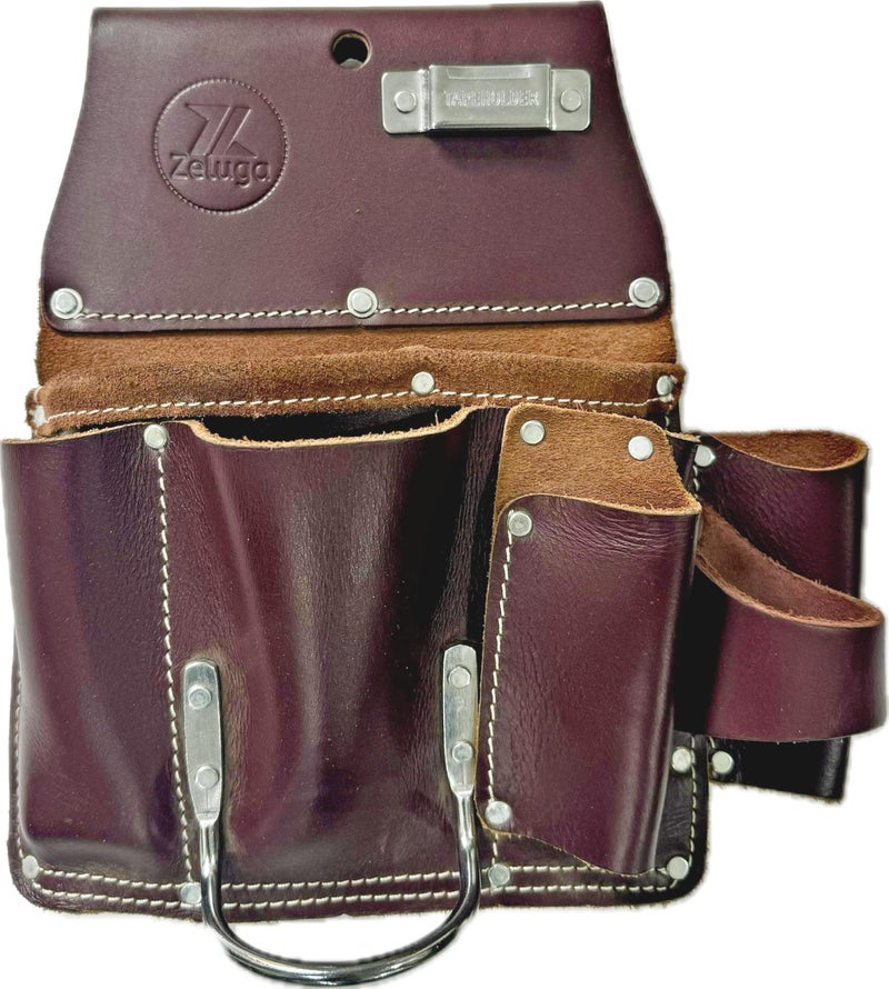 Zeluga 20-383 11 Pocket Pro Leather for Left Hand Drywall Pouch, Cherry - Image 1