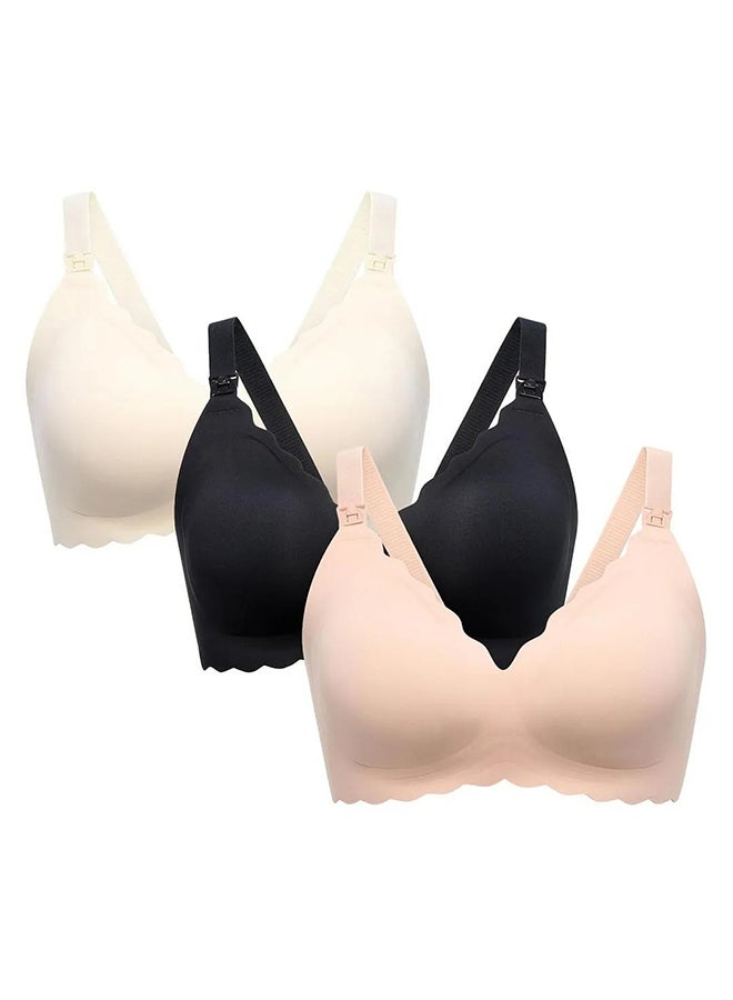 Momcozy Jelly Strip - Seamless Floral Push Up Nursing Bra - YN46 - Black,Beige & Cream L - Pack Of 3 - Image 1