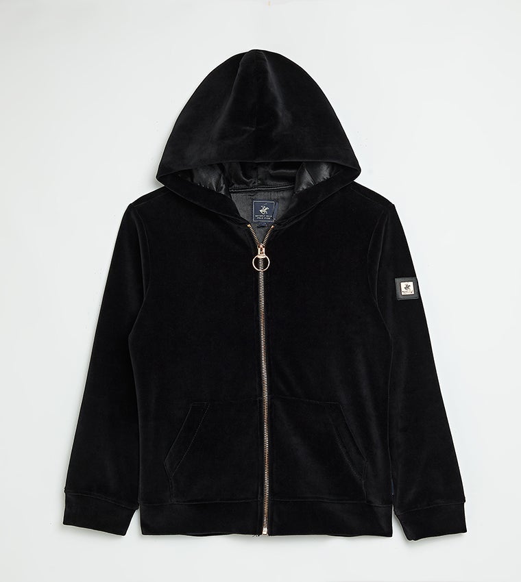 BEVERLY HILLS POLO CLUB Zippered Hooded Velvet Jacket