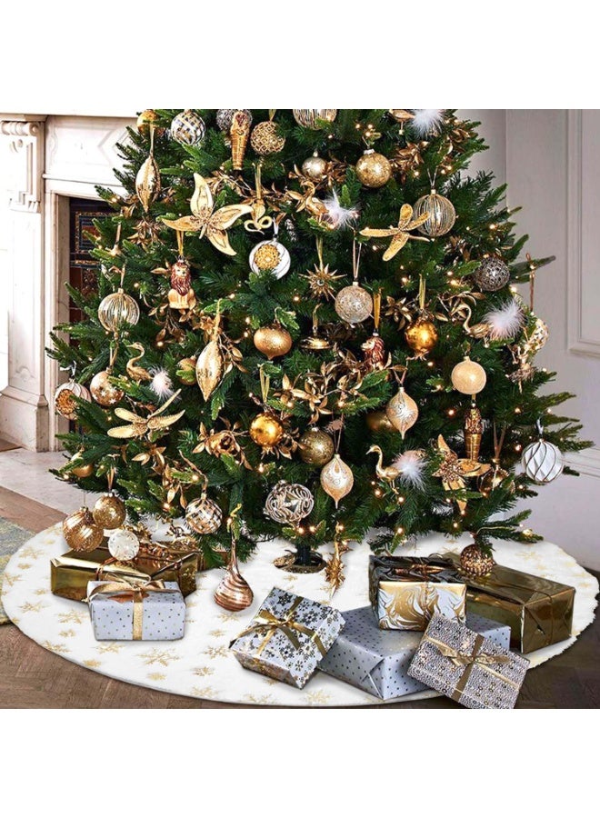 تشيلور تنورة شجرة عيد الميلاد من تشيلور، مقاس 48 بوصة، مصنوعة من الفرو الصناعي الأبيض الثلجي، بنقشة ثلجية ذهبية، لتزيين حفلات عيد الميلاد المنزلية. - Image 4