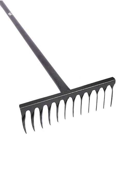 Flathead Rake -12 Teeth, 120cm - Heavy-Duty Durable Garden Rake Fork Tool with Rust-Resistant Tines and Long Handle - for Soil Leveling, Leaf Removal, Landscape Gardening, and Outdoor Cleaning