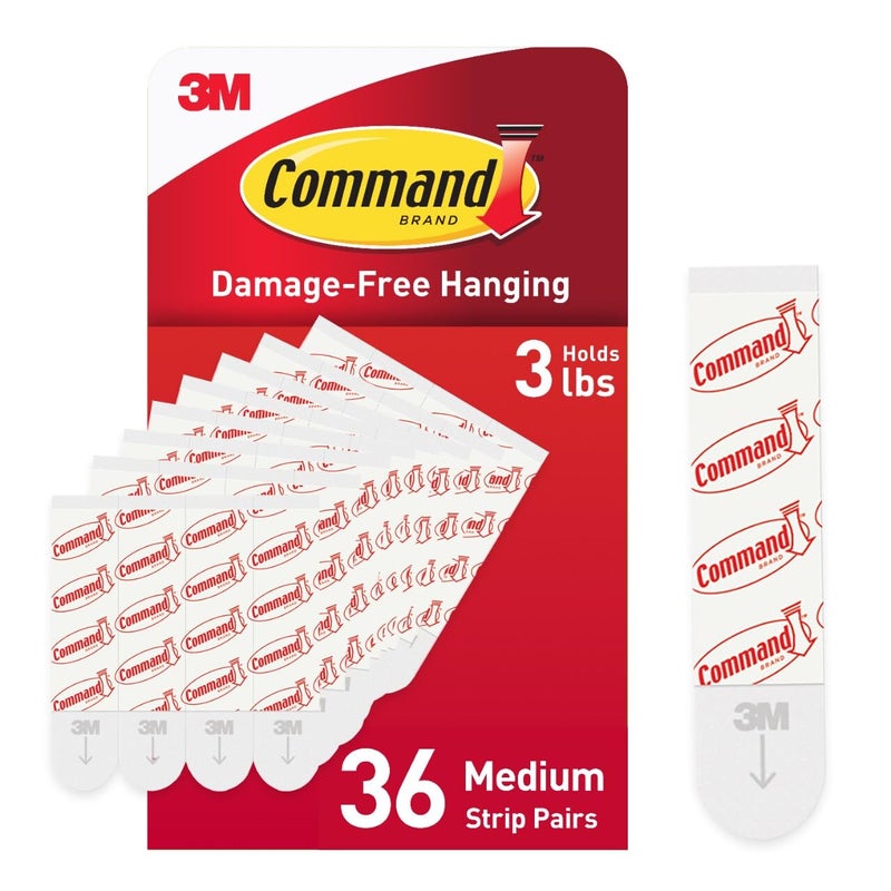 Command Medium Refill Strips, 36 Strips, Damage-Free Hanging, Reuse Medium Indoor Wall Hooks, No Tools Removable Adhesive for Home Decor - Image 1