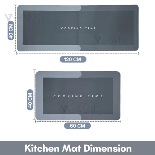 VERVENIX 2 Pcs Kitchen Mats Set – Waterproof Memory Foam Anti-Fatigue Mat Non-Slip Rug for Kitchen, Sink, Laundry & Home Office – 120x40 cm + 40x60 cm (Cooking Time Design) - Image 5