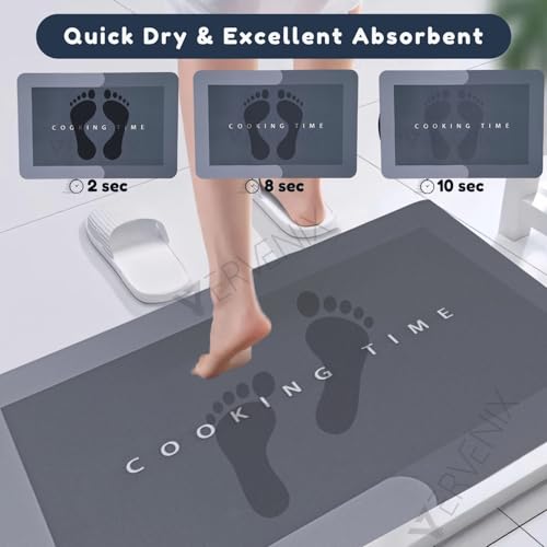 VERVENIX 2 Pcs Kitchen Mats Set – Waterproof Memory Foam Anti-Fatigue Mat Non-Slip Rug for Kitchen, Sink, Laundry & Home Office – 120x40 cm + 40x60 cm (Cooking Time Design) - Image 2