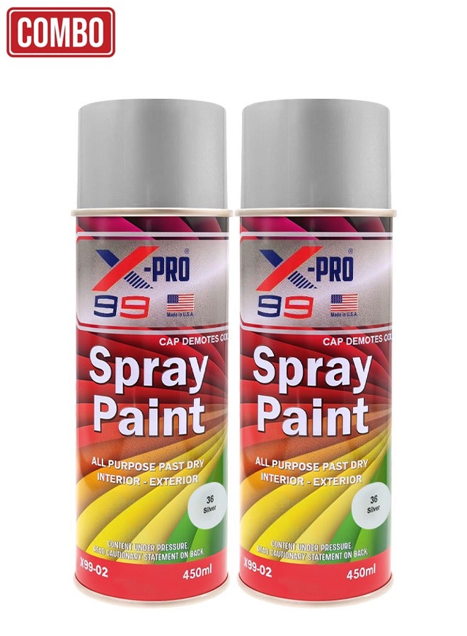 Xpro X-PRO 99 Combo 2pcs Silver Spray Paint 450ML – Interior & Exterior Use X99-02 - Image 1