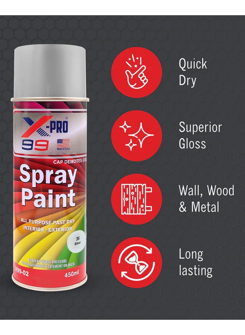 Xpro X-PRO 99 Combo 2pcs Silver Spray Paint 450ML – Interior & Exterior Use X99-02 - Image 3