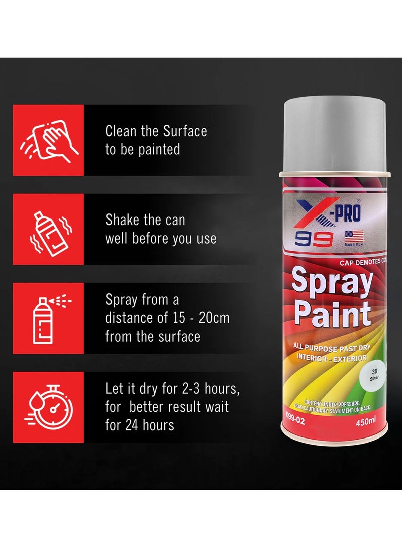 Xpro X-PRO 99 Combo 2pcs Silver Spray Paint 450ML – Interior & Exterior Use X99-02 - Image 4