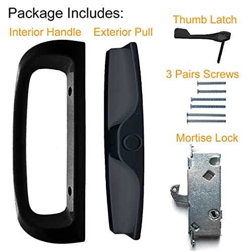 HauSun Patio Sliding Glass Door Handle Set with 45° Mortise Lock Suitable for Sliding Glass Patio Door Thickness from 1-1/2" to 1-3/4", Fits 3-15/16” Screw Hole Spacing, Reversible Design(Non-Handed), Black - Image 4