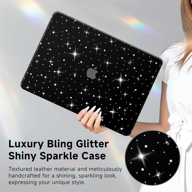 KEROM Diamond Case for MacBook Pro 13 inch 2024-2016 M2 M1 A2338 A2289 A2251 A2159 A1989 A1706 A1708, Luxury Bedazzled Bling Shiny Sparkle Glitter PU Leather Hard Shell Case & Keyboard Cover, Black - Image 2