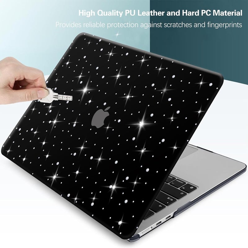 KEROM Diamond Case for MacBook Pro 13 inch 2024-2016 M2 M1 A2338 A2289 A2251 A2159 A1989 A1706 A1708, Luxury Bedazzled Bling Shiny Sparkle Glitter PU Leather Hard Shell Case & Keyboard Cover, Black - Image 4