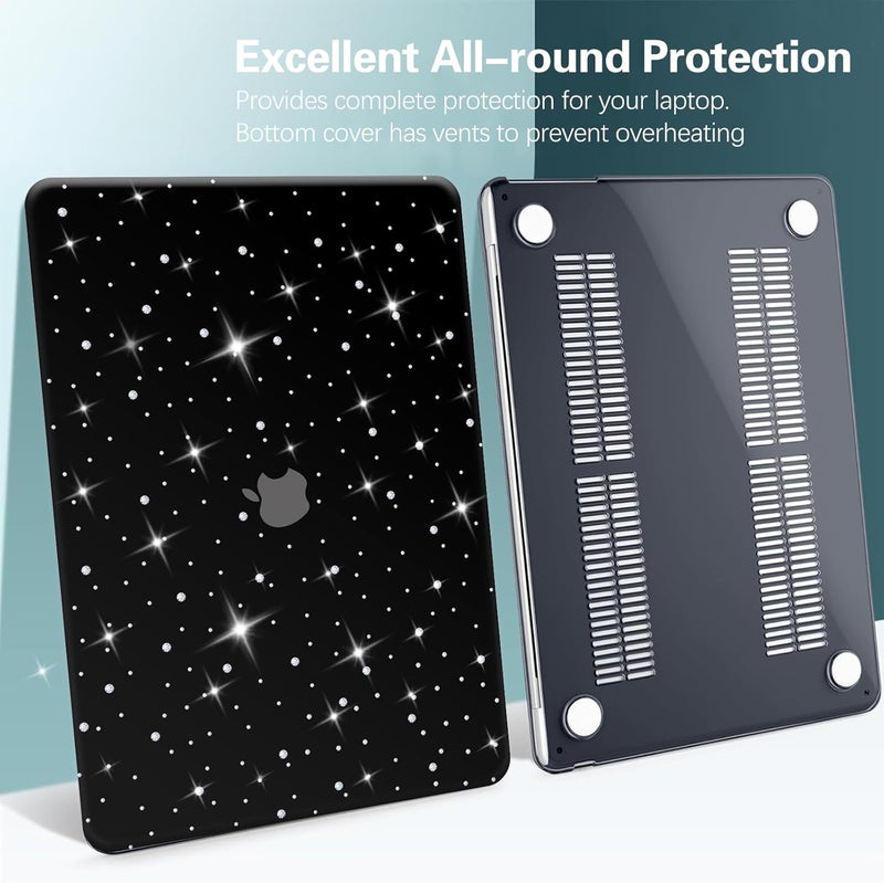 KEROM Diamond Case for MacBook Pro 13 inch 2024-2016 M2 M1 A2338 A2289 A2251 A2159 A1989 A1706 A1708, Luxury Bedazzled Bling Shiny Sparkle Glitter PU Leather Hard Shell Case & Keyboard Cover, Black - Image 5
