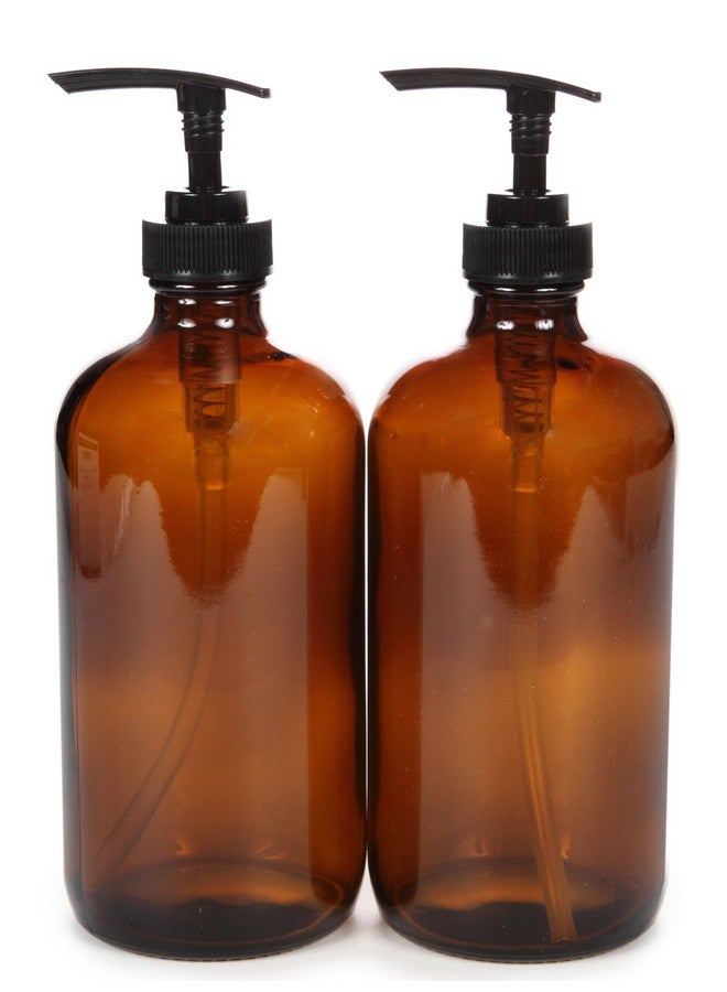 Vivaplex, 2, Large, 16 oz, Empty, Amber Glass Bottles with Black Lotion Pumps - Image 1