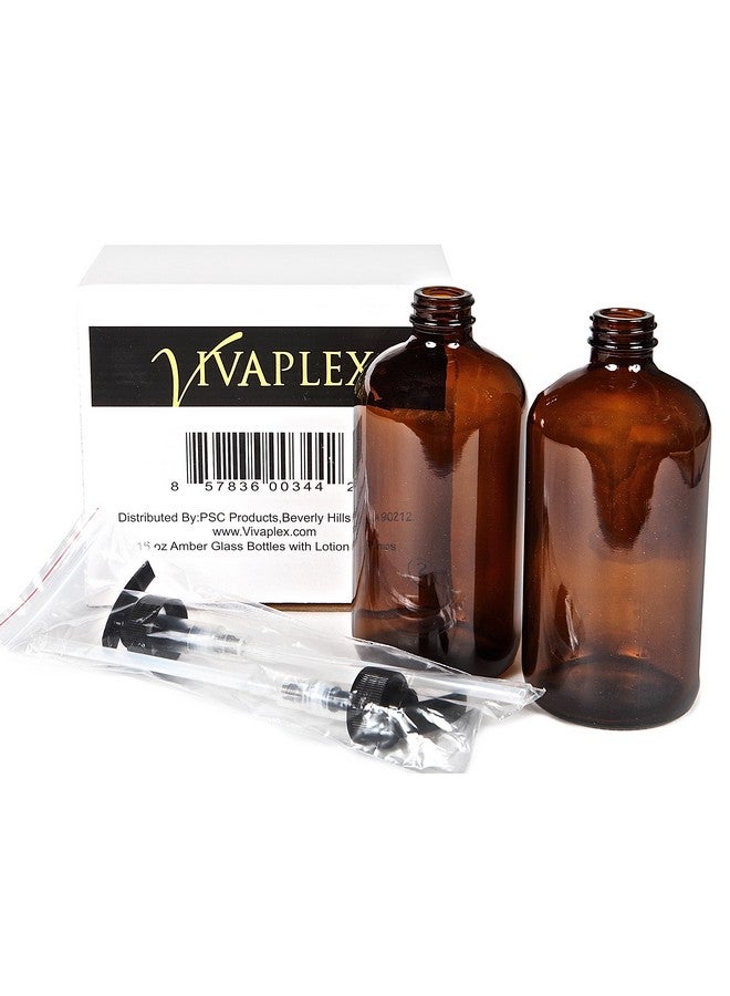 Vivaplex, 2, Large, 16 oz, Empty, Amber Glass Bottles with Black Lotion Pumps - Image 3