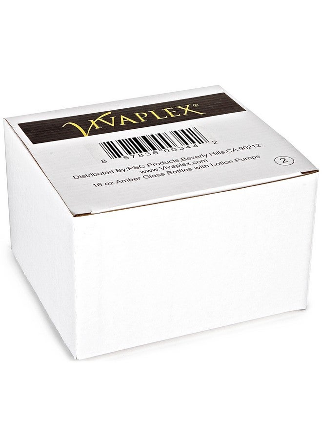 Vivaplex, 2, Large, 16 oz, Empty, Amber Glass Bottles with Black Lotion Pumps - Image 2
