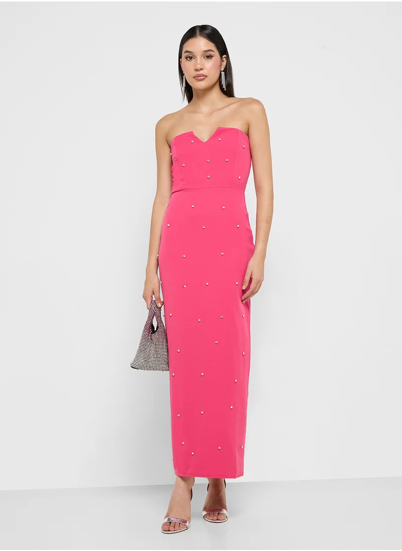 جينجر بوتيك Strapless Pink Dress