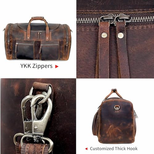 HLC 28" Vintage Duffel Classic Style with Modern Outlook Retro Thick Full Grain Cowhide Handmade Airplane Underseat Carry On Bags Leather Gym Overnight Luggage Bag - Image 3