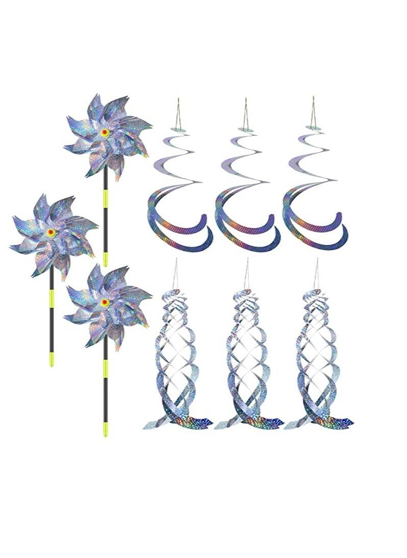 SYOSI 9Pcs Bird Spiral Reflectors Hanging Reflective Bird Geese Deterrent Device Outdoor Silver Mylar Spinner Garden Decorative Scare Birds Away Pigeon and Geese  - Image 1