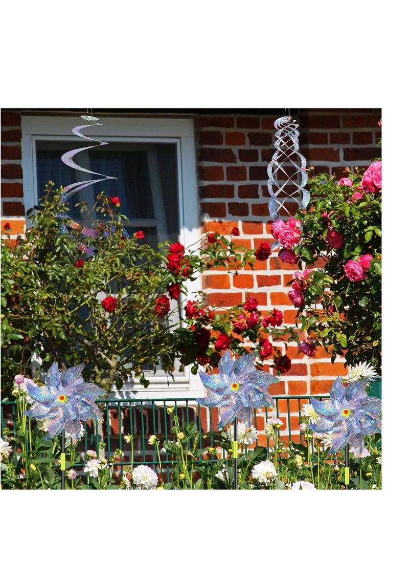 SYOSI 9Pcs Bird Spiral Reflectors Hanging Reflective Bird Geese Deterrent Device Outdoor Silver Mylar Spinner Garden Decorative Scare Birds Away Pigeon and Geese  - Image 4