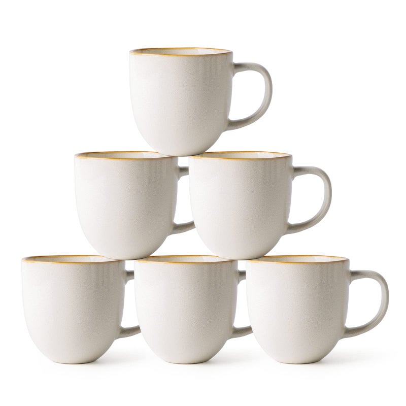 AmorArc 12oz Coffee Mugs Ceramic Coffee Mugs set of 6 for Man Woman Dad Mom Modern Coffee Mugs with handle for LatteCappuccinoMilkCocoa DishwasherMicrowave Safe WhiteReactive Glaze