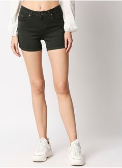 HIGH STAR Women Olive Green Solid Regular Fit Denim Shorts 