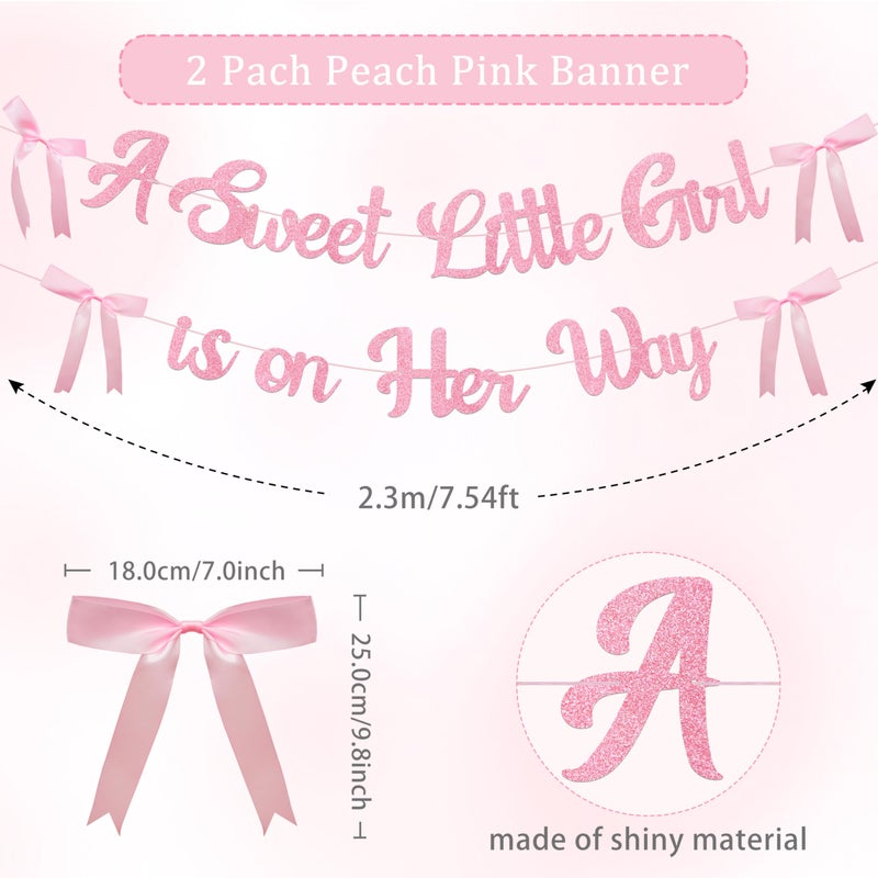 Aukolass A Sweet Little Girl is on Her Way Banner for Bow Baby Shower Decorations, Pink Glitter Baby Garland for Baby Girl Coquette Party Decor - Image 2