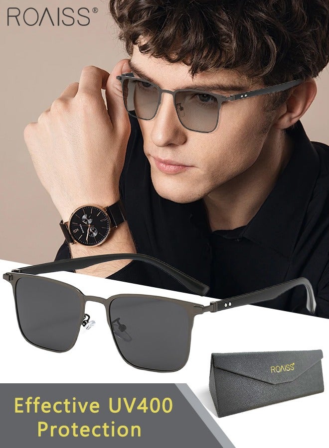 رويس نظارات شمسية مربعة مستقطبة للرجال للقيادة، نظارات شمسية للحماية من الأشعة فوق البنفسجية 400، نظارات شمسية عصرية مضادة للتوهج، مناسبة للرجال لممارسة الجولف وصيد الأسماك والسفر، مقاس 61 مم - Image 1