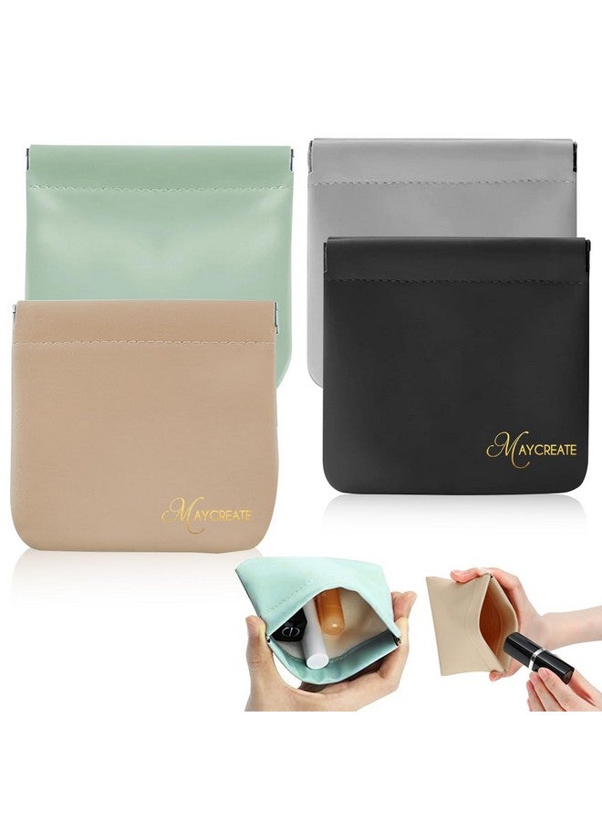 maycreate 4Pcs Pocket Cosmetic Bag Small Pouches For Women Waterproof Pu Makeup Bags Travel Organizer For Coin Purse, Lipstick Headphones, Jewelry Accessories - No Zipper, Self-Closing, Assorted - Image 1
