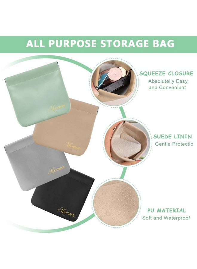 maycreate 4Pcs Pocket Cosmetic Bag Small Pouches For Women Waterproof Pu Makeup Bags Travel Organizer For Coin Purse, Lipstick Headphones, Jewelry Accessories - No Zipper, Self-Closing, Assorted - Image 3