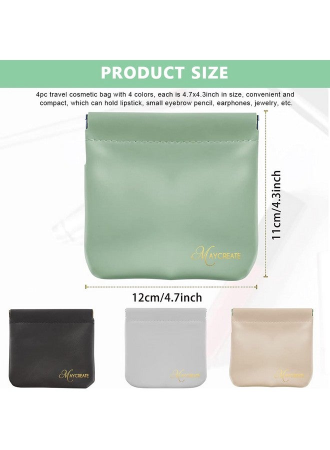 maycreate 4Pcs Pocket Cosmetic Bag Small Pouches For Women Waterproof Pu Makeup Bags Travel Organizer For Coin Purse, Lipstick Headphones, Jewelry Accessories - No Zipper, Self-Closing, Assorted - Image 2
