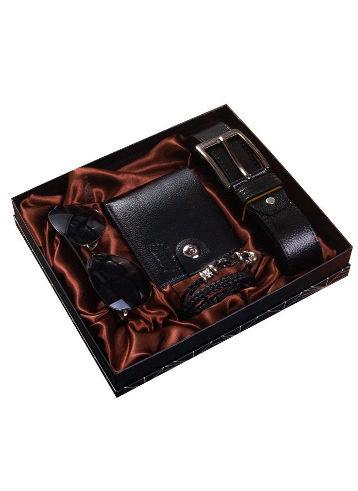 Fancy 4 PCS Deluxe Gift Leather Sets - Sunglasses ,Wallet ,Belt ,Bracelet  - Image 1