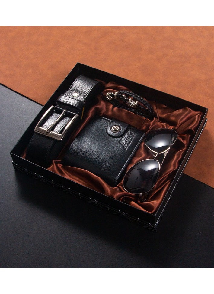 Fancy 4 PCS Deluxe Gift Leather Sets - Sunglasses ,Wallet ,Belt ,Bracelet  - Image 2