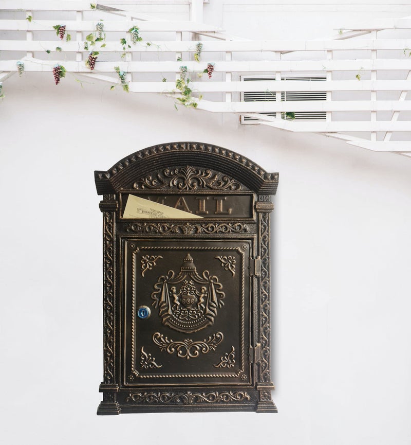 Decorative Lock Mailbox Outdoor  Metal WallMounted Mailbox  Vintage Cast Iron Locking Mailbox