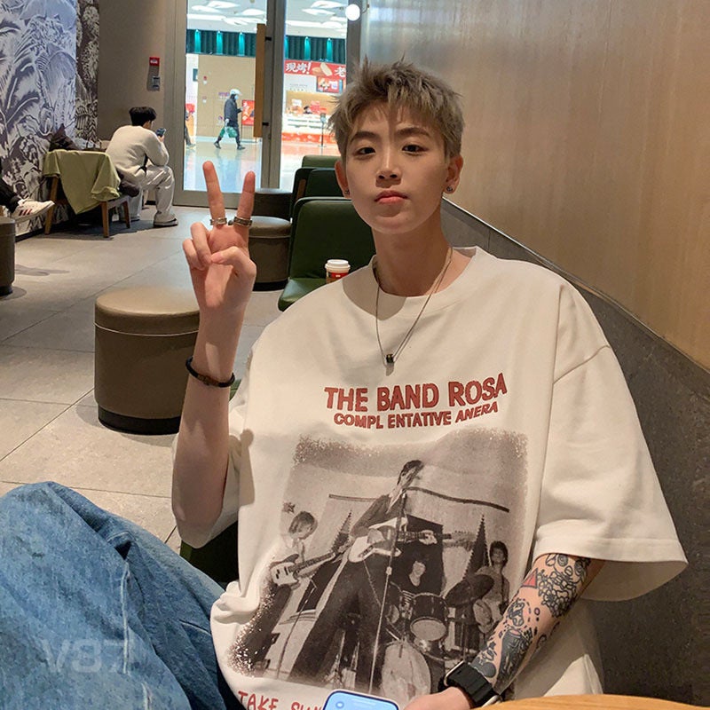 Short-sleeved T-shirt Men's Summer New American-style Hip-hop Fashion Brand Printed Half-sleeve Top Loose Casual Round Neck T-shirt - Image 2