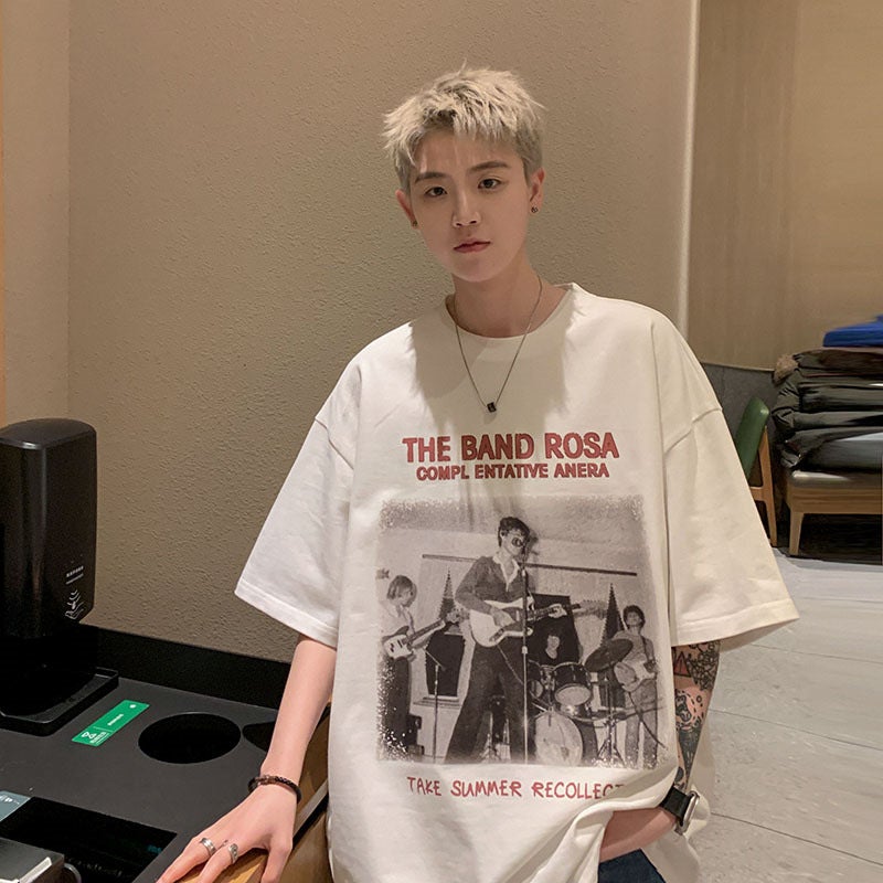 Short-sleeved T-shirt Men's Summer New American-style Hip-hop Fashion Brand Printed Half-sleeve Top Loose Casual Round Neck T-shirt - Image 1