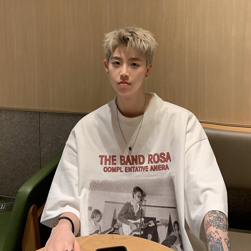 Short-sleeved T-shirt Men's Summer New American-style Hip-hop Fashion Brand Printed Half-sleeve Top Loose Casual Round Neck T-shirt - Image 3