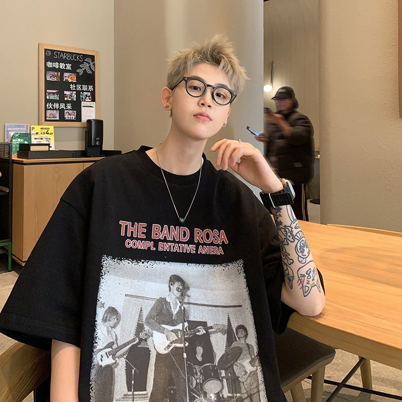 Short-sleeved T-shirt Men's Summer New American-style Hip-hop Fashion Brand Printed Half-sleeve Top Loose Casual Round Neck T-shirt - Image 5